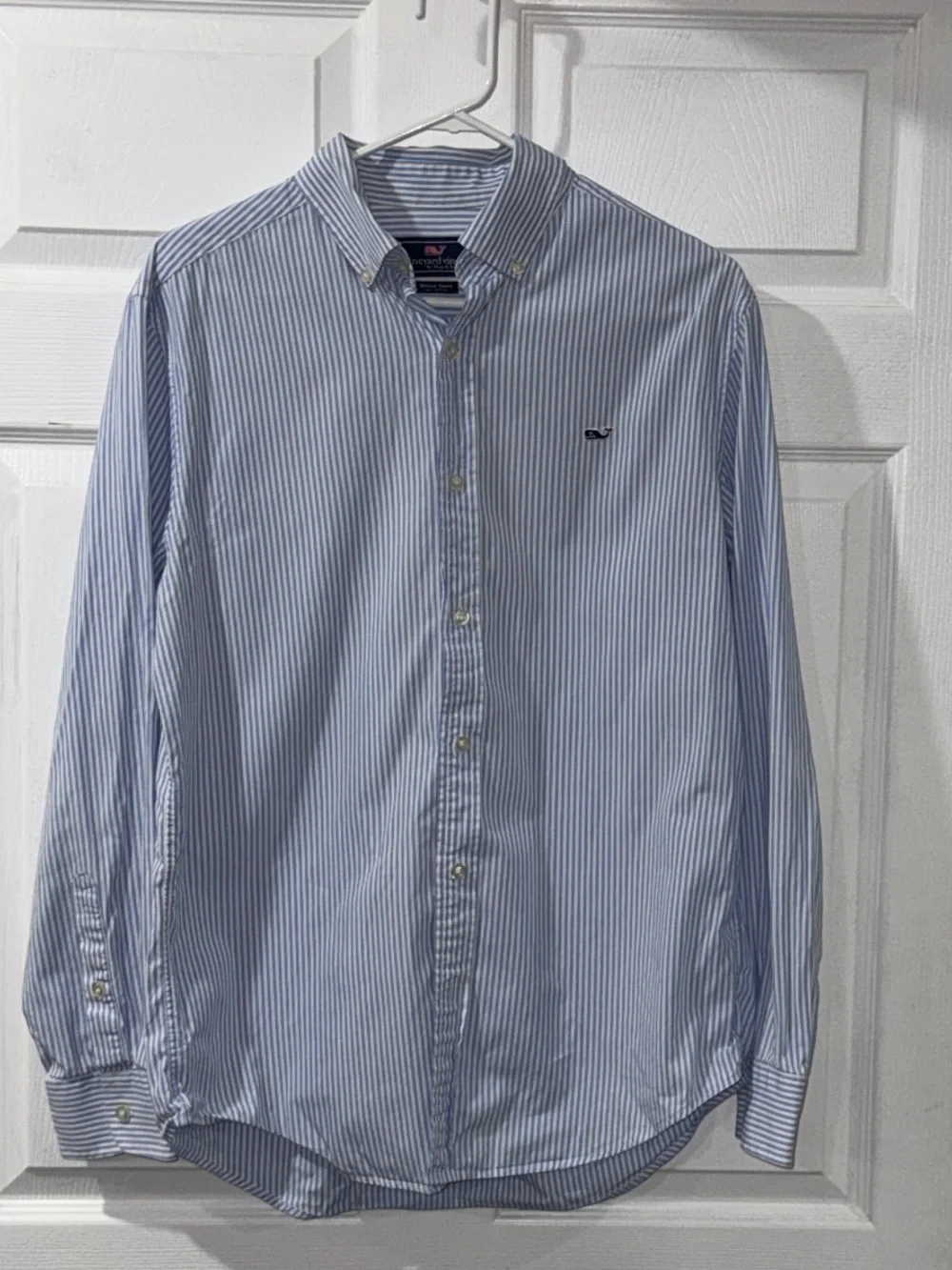 Vineyard Vines Light Blue Pinstripe Long Sleeve Whale Shirt - MEDIUM